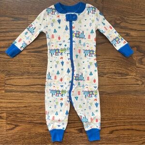 Hanna Andersson Blue and White Train Print Pajamas